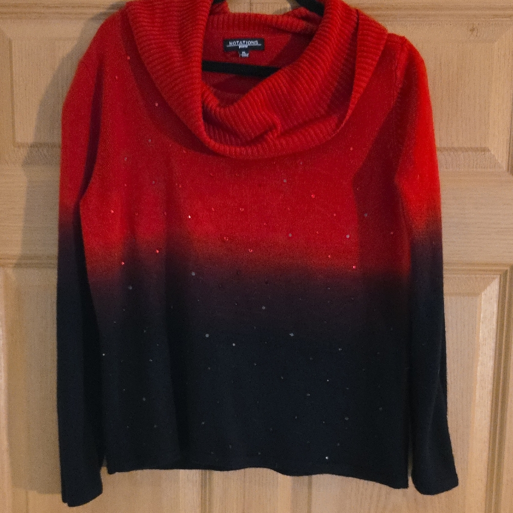Jessica London Gradient Red‎ and Black Cowl Neck Sweater